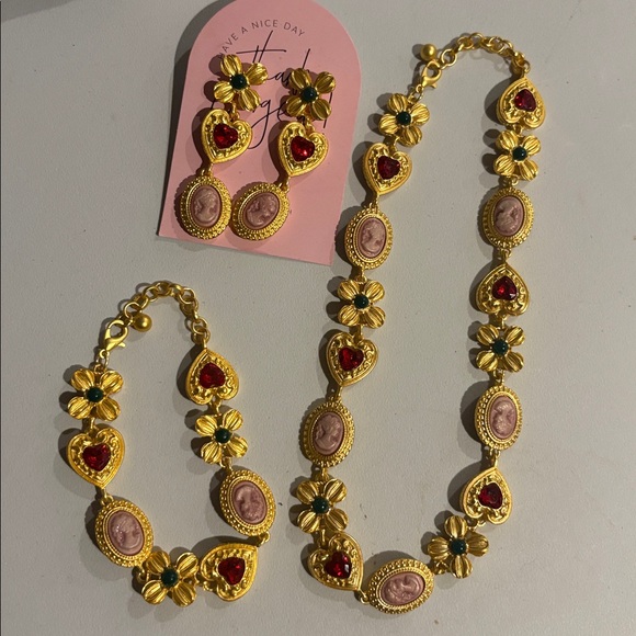 Gold and Red Heart Jewelry Set - Picture 1 of 6